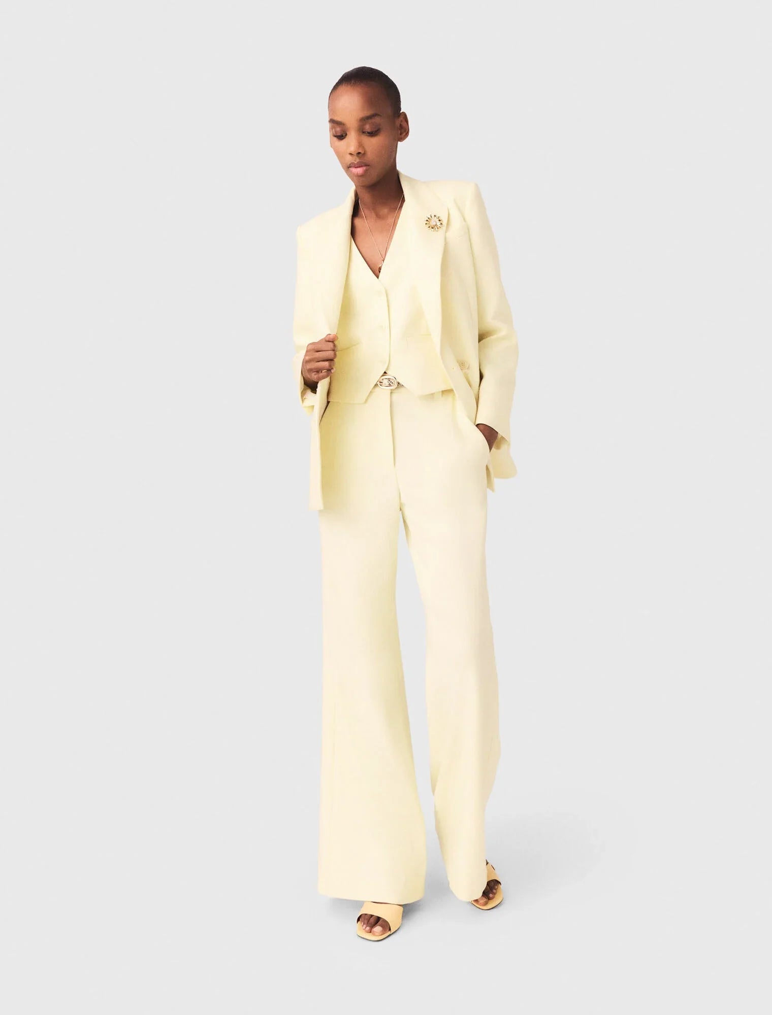 Double-Breasted Suit Jacket Pale Yellow