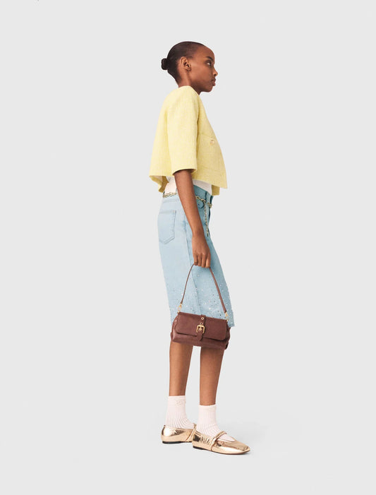 Short-Sleeved Tweed Jacket Pale Yellow