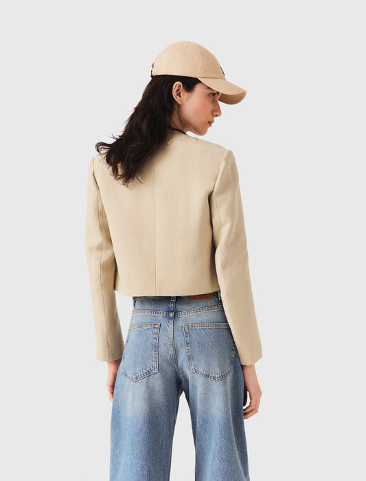 Short linen blend jacket Beige
