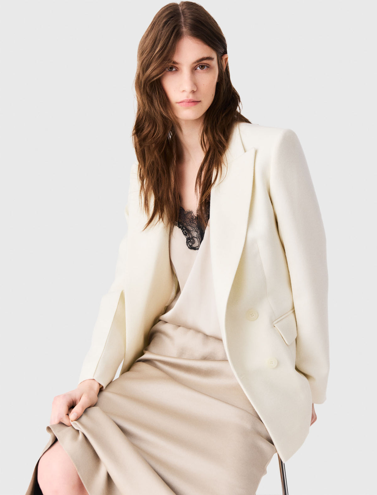 Double-breasted suit jacket Ecru