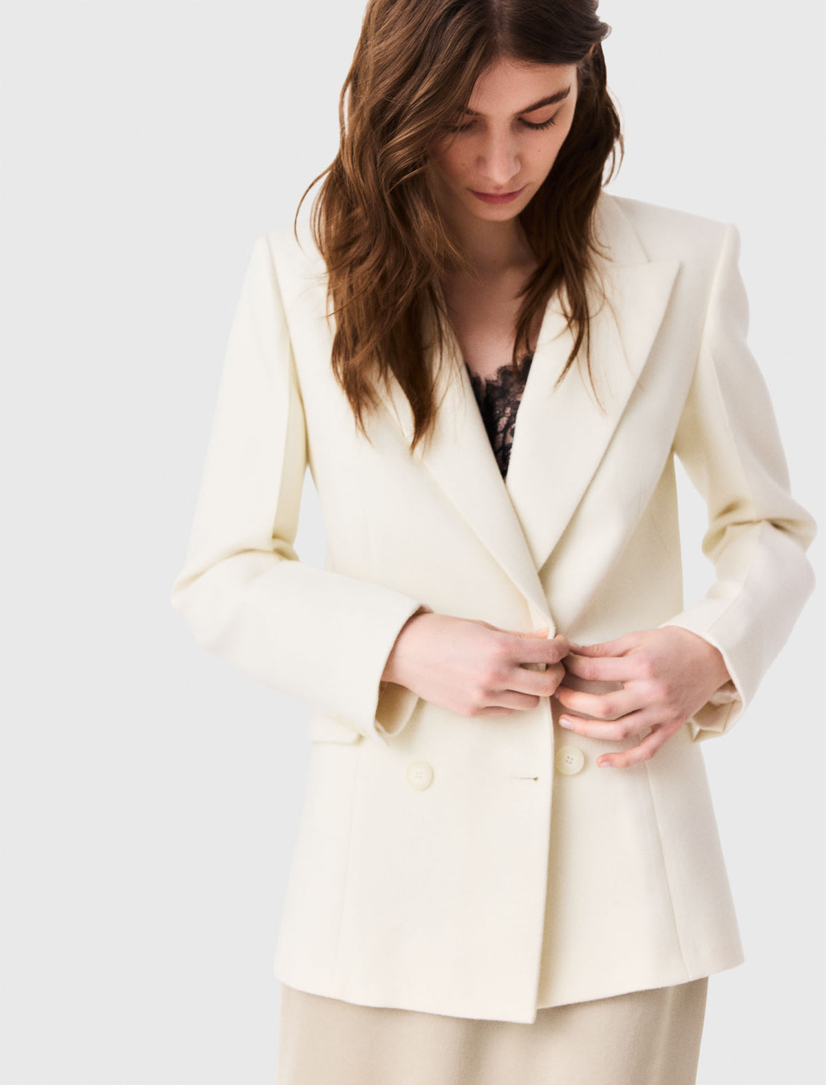 Double-breasted suit jacket Ecru
